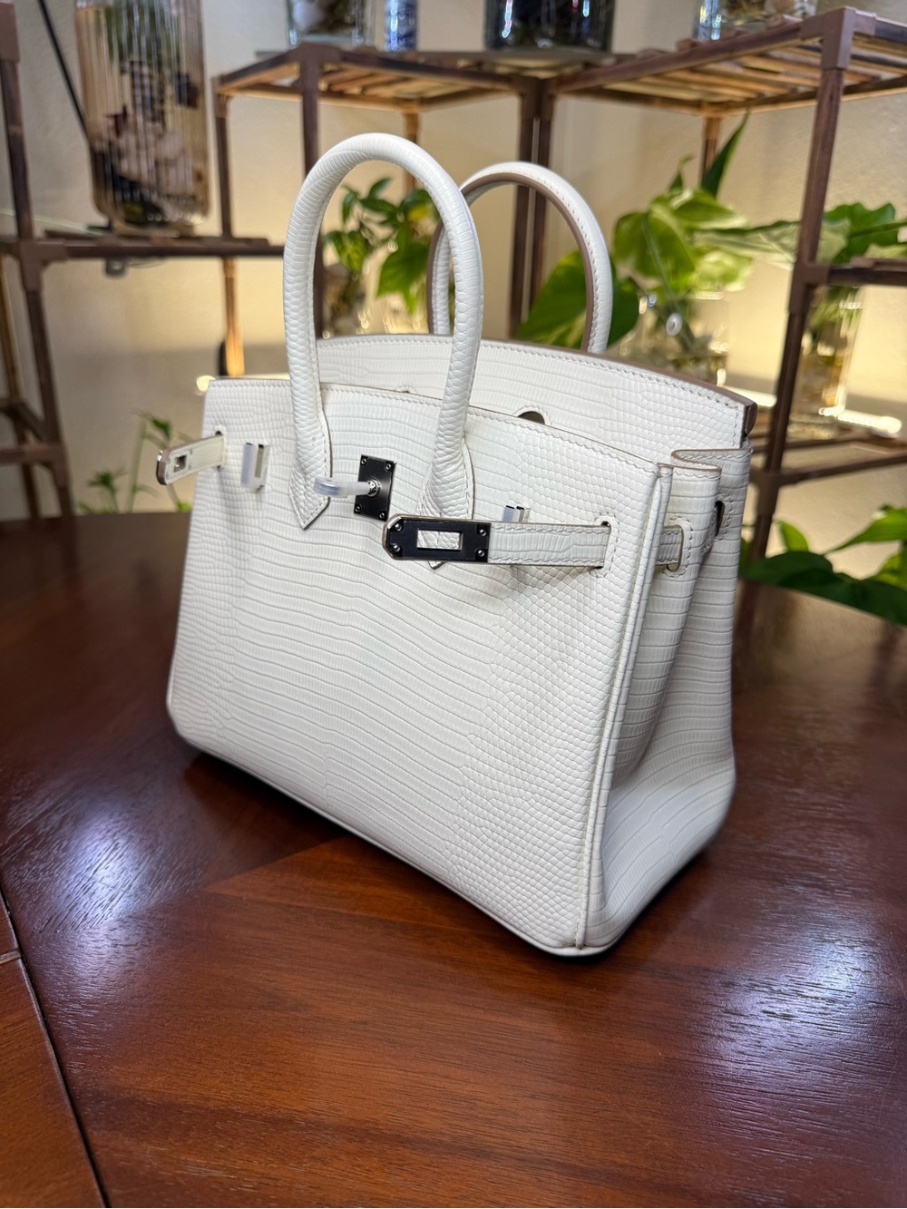 Natural Leather Unbranded 25cm White Reptile-Embossed Top-Handle Handbag - Picture 7 of 8
